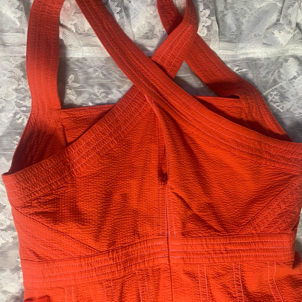 Anthropologie Coral-Red Halter Midi Dress - Picture 11 of 14